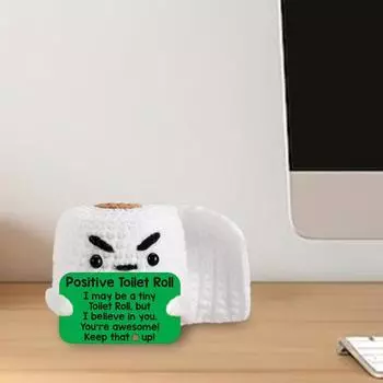Yousheng крючком рулон туалетной бумаги с позитивной открыткой мини-вязаная ручная работа рулон бумажной куклы игрушка для снятия стресса украшение для домашнего офиса рабочего стола орнамент белый