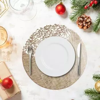 Yousheng круглый коврик для столовых приборов, полый стол, коврик для столовых приборов, износостойкий термостойкий коврик для обеденного стола для украшения дома золотистый