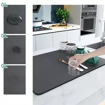 Yousheng кухонный коврик для сушки посуды, нескользящий резиновый коврик для сушки на спине, термостойкий коврик для сушки, кухонный супервпитывающий коврик для сушки посуды 40x50cm темно-серого
