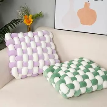 Yousheng Квадратная подушка с узлом, мягкая подушка, ПП, хлопковый наполнитель, дышащая, приятная для кожи, износостойкая, декоративная тканая подушка для домашнего офиса S