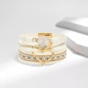 Yousheng Lady Браслет Многослойный Стразы Искусственная Кожа Богемный Стиль Плетеное Сердце Легкое Запястье Ювелирные Изделия Женский Браслет Веревка Браслет чёрный