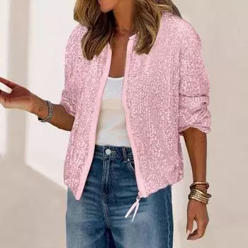 Пальто Yousheng Lady с блестками, круглым вырезом, застежкой-молнией, длинными рукавами, кардиганом, коротким, свободным, для клубных выступлений, сценических вечеринок S