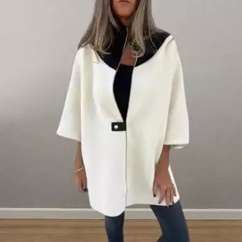 Yousheng Lady Весна Осень Пальто Стоячий Воротник Застежка-Молния Свободный 3/4 Рукава Куртка Кардиган Цветные Блоки Повседневная Одежда Вечеринки Офис Топ M серый