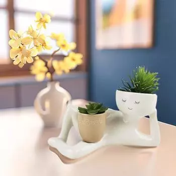 Yousheng Lazy Guy Planter Лежащая фигурка цветочный горшок смоляной горшок для суккулентов с дренажным отверстием для суккулентов кактус комнатный садовый декор белый