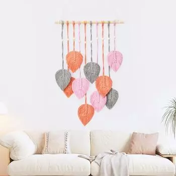 Yousheng Leaf Macrame Гобелен Богемный настенный орнамент Ручная работа Макраме Домашнее украшение для гостиной спальни коридора зелёный