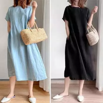 Yousheng Летнее женское платье с круглым вырезом и короткими рукавами А-силуэта, однотонное, с большим подолом, свободный пуловер, повседневная одежда, миди-платье, длинное платье для свиданий и поездок на работу XL оранжевый