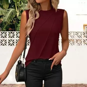 Yousheng Летний женский жилет свободного кроя без рукавов с круглым вырезом, однотонный дышащий жилет XL вино красного