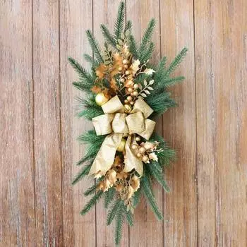 Yousheng Light Up Christmas Swag Wreath Stairway Swag Crapley Trim Wreath Door Steps Garland with Berry Bow Plastic Christmas Holiday Home Decor 60 cm серебряный