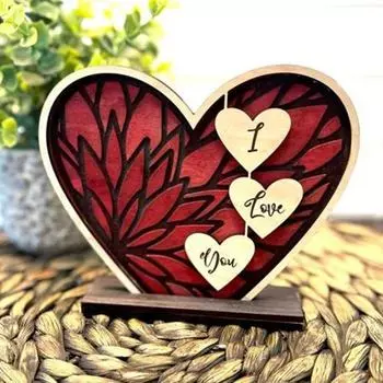 Yousheng Love Heart Настольная табличка с основанием из дерева Love You Heart Shape Настольное украшение ко Дню святого Валентина, Дню матери, свадебной вечеринке, домашнему украшению