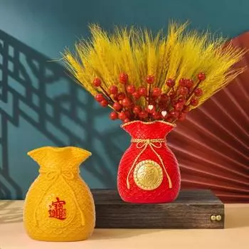 Yousheng Lucky Bag Vase Wealth Bag Flower Vase Table Centerpiece Fortune Bag Статуэтка для спальни, офиса Китайский Новый год Декор золотистый