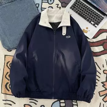 Yousheng Men Cardigan Jacket Lapel Long Sleeve Zipper Placket Color-Blocking Design Jacket Coat with Pockets Loose Fit Outerwear M коричневый