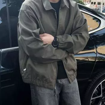 Yousheng Men Coat Lapel Collar Long Sleeve Solid Color Jacket with Pockets Loose Fit Street Style Casual Outerwear M зелёный