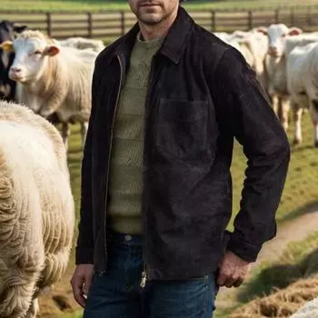 Yousheng Men Coat Lapel Long Sleeve Solid Color Suede Jacket with Double-Ended Zipper Pockets Casual Street Style Outerwear S серый