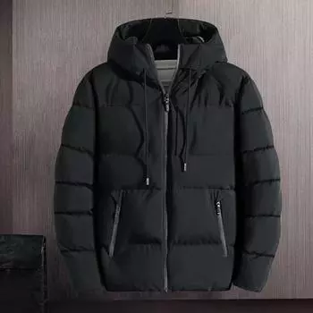 Yousheng Men Cotton Coat Stand Collar Drawstring Long Sleeve Quilted Jacket with Pockets Zipper Placket Solid Color Thickened Warm Outerwear M синий