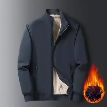 Yousheng Men Cotton Coat Stand Collar Long Sleeve Thickened Velvet Lining Winter Jacket with Pockets Solid Color Business Outerwear L чёрный