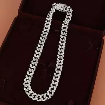 Yousheng Men Cuban Link Chain Ожерелье Hip Hop Punk Bling Rhinestone Ожерелье 13MM Iced-Out Толстая Цепочка Ожерелье Модные Украшения Подарок На День Рождения 45cm серебряный