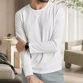 Yousheng Men Fall Spring Top Round Neck Long Sleeves Pure Color Slim Fit Thin Pullover T-shirt Daily Wear Sport Homewear Clothes M серый