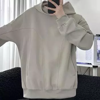 Yousheng Men Fall Winter Hoodie Solid Color Long Sleeves Hooded Elastic Cuff And Hem Thin Daily Wear Casual Sport Top M светло-серый