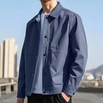 Yousheng Men Jacket Lapel Long Sleeve Button Closure Jacket Coat with Side Pockets Spring Autumn Solid Color Casual Outwear M