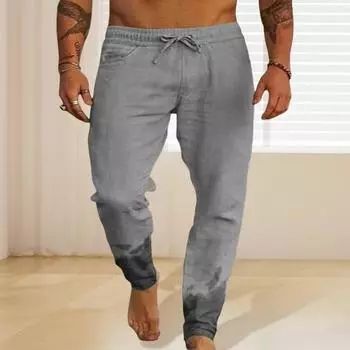 Yousheng Men Pants Drawstring Elastic Waist with Side Pockets Solid Color Casual School Work Sport Trousers Travel Sweatpants 2XL светло-серый