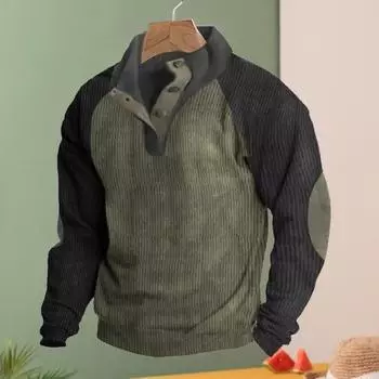 Yousheng Men Sweatshirt Stand Collar Button Long Sleeve Casual Loose Retro Color Daily Outdoor Sports Travel Colors Contrasting Top L коричневый