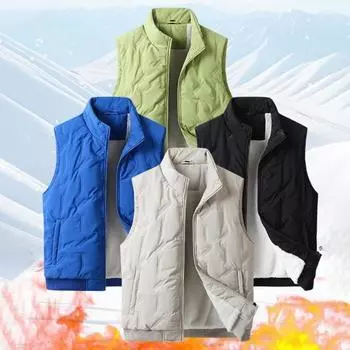 Yousheng Men Vest Coat Stand Collar Sleeveless Zipper Placket Vest Jacket with Pockets Solid Color Thickened Velvet Lining Cotton Waistcoat M синий