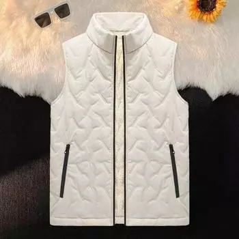 Yousheng Men Vest Stand Collar Sleeveless Thickened Velvet Lining Waistcoat with Pockets Solid Color Zipper Placket Cotton Vest L чёрный