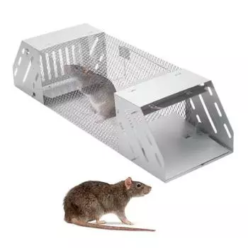 Yousheng металлическая мышеловка большая двухдверная клетка мышеловка многоразовая автоматическая гуманная крысоловка для внутреннего и наружного домашнего контроля мышей серебряный