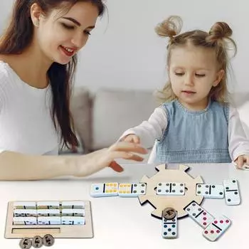 Yousheng Mexican Train Domino Hub 4 подноса для домино 9 жетонов Деревянный игровой центр Domino Organizers для игр в мексиканский поезд Domino Family Gathering