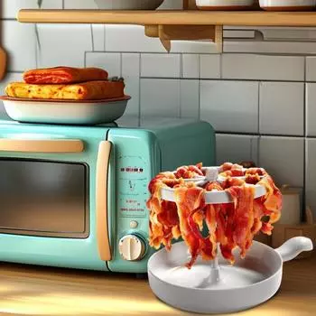 Yousheng Микроволновая печь Бэкон Мейкер Трей Хрустящий Бэкон Плита Жироуловитель с Ситечком Подставка для Духовки Универсальная Посуда Для Приготовления Фаст-Фуда белый