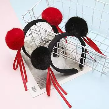 Yousheng Милая повязка на голову с помпоном, мультяшная плюшевая повязка на голову с героями аниме, повязка на голову для праздничного косплей-макияжа чёрный
