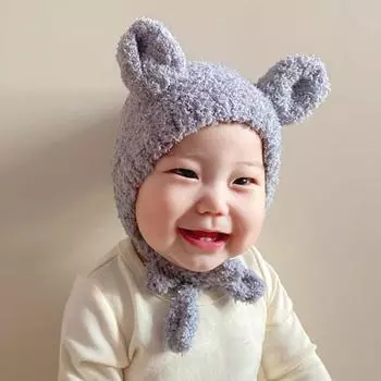 Yousheng Милая зимняя теплая детская шапка для девочек и мальчиков, плюшевая шапка на шнуровке с декором в виде ушей, однотонная защитная шапка для ушей, мягкая шапочка для новорожденных