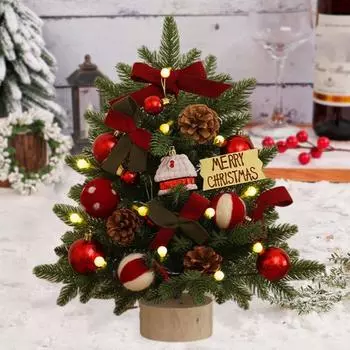 Мини-рождественская елка Yousheng 45 см, искусственная настольная сосна с подсветкой, работающая от батареек, маленькая елка для праздничного домашнего декора 45cm красный