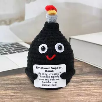 Yousheng Mini Crochet F-Bombs с позитивной открыткой, ручная работа, пряжа, вязание, черные бомбы, кукла, игрушка для снятия стресса, украшение для домашнего офиса, рабочего стола, орнамент чёрный