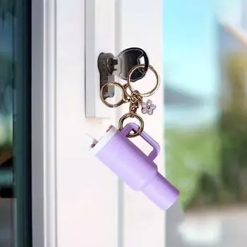 Yousheng Mini Cup Keychain Flower Style Charm Keyring Coin Lipstick Small Item Holder Keychain Backpack Accessory розовый