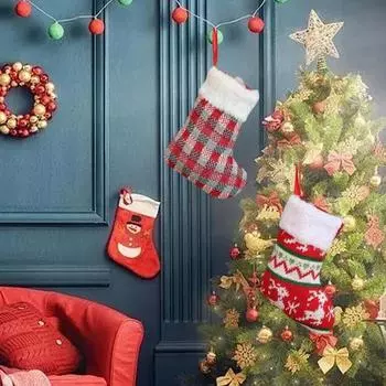 Yousheng Мини Рождественский чулок Вязаный праздничный чулок Подвесное украшение Мини Рождественский чулок с лентой-шнурком для рождественской вечеринки Домашний декор
