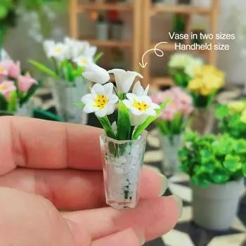 Yousheng миниатюрная игрушка-лилия в горшке, реалистичная смола, мини-ваза для цветов, модель, фигурка, сделай сам, реквизит для фотосессии, 1/12, аксессуары для украшения кукольного домика L белый