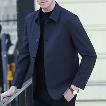 Yousheng Мужская куртка с лацканами, длинным рукавом, застежкой-молнией, куртка с карманами, однотонная повседневная куртка на весну и осень M хаки