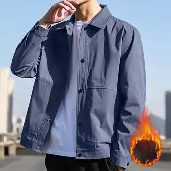 Yousheng Мужская куртка с лацканами, длинным рукавом, бархатной подкладкой, застежкой на пуговицы, куртка, пальто с карманами, осень-зима, однотонная верхняя одежда M абрикосовый