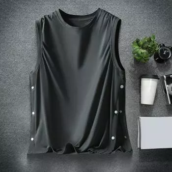 Yousheng Мужская майка без рукавов с круглым вырезом, свободный крой, с пряжками по бокам, однотонная повседневная летняя одежда M темно-серого