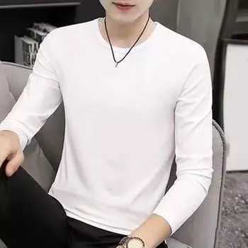 Yousheng Мужская однотонная футболка с длинным рукавом и круглым вырезом для повседневной носки, легкая футболка средней длины из повседневного спортивного материала M синий