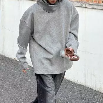 Yousheng Мужская толстовка с капюшоном и защитой лица, с длинным рукавом, однотонная свободная спортивная кофта с воротником на пуговицах M чёрный