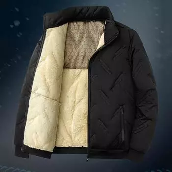 Yousheng Мужское хлопковое пальто, утолщенная теплая термокуртка на молнии с карманами, воротником-стойкой и длинным рукавом, верхняя одежда XL чёрный