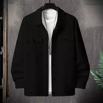 Yousheng Мужское пальто с лацканами, длинный рукав, однотонная куртка с небольшим квадратным украшением, свободный крой, однобортная верхняя одежда M чёрный