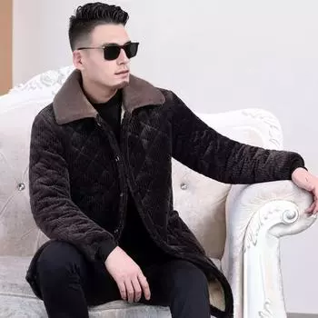 Yousheng Мужское пальто с лацканами, длинный рукав, однобортная куртка с карманами, однотонная зимняя куртка с утолщенной бархатной подкладкой S кофейный