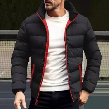 Yousheng Мужское пуховое пальто с воротником-стойкой, длинным рукавом, застежкой-молнией, однотонная куртка с боковыми карманами на молнии, стеганая верхняя одежда для отдыха на открытом воздухе L вино красного