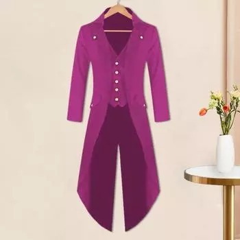 Yousheng мужской готический фрак с лацканами, длинный рукав, однобортный, в стиле ретро, средневековый фрак, искусственный двухкомпонентный жилет средней длины, смокинг-пальто XXL чёрный