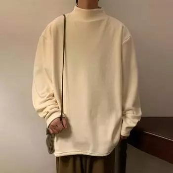 Yousheng Мужской осенне-зимний топ с полувысоким воротником, свободный однотонный утолщенный свитер средней длины с длинными рукавами, повседневная спортивная толстовка M темно-серого