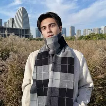 Yousheng мужской шарф с клетчатым принтом, зимний теплый толстый искусственный кашемировый длинный шарф, шаль средней длины, аксессуар для холодной погоды синий