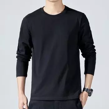 Yousheng Мужской спортивный топ, свободный, однотонный, с круглым вырезом, нижняя одежда, с длинными рукавами, домашняя одежда, спортивная одежда, бег, баскетбольная футболка L белый